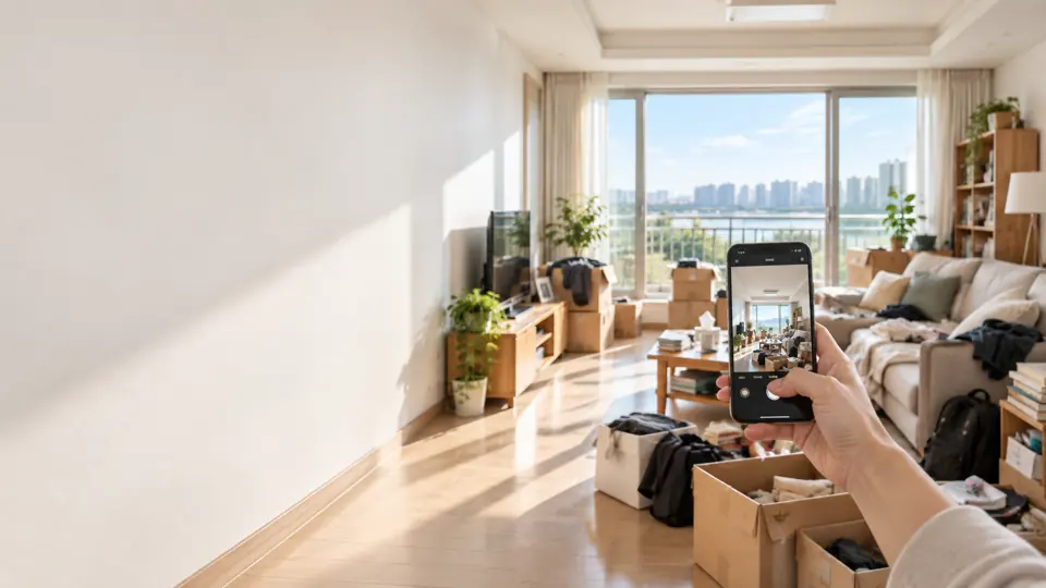 원지동 유품정리 안내 그림 · 집 사진을 찍어 보내는 모습